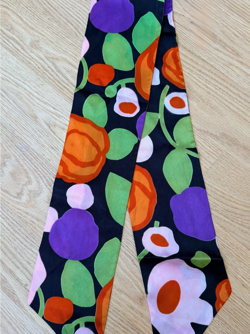 Marimekko Black Scarf with Orange, Purple, Green & Pink Floral Print